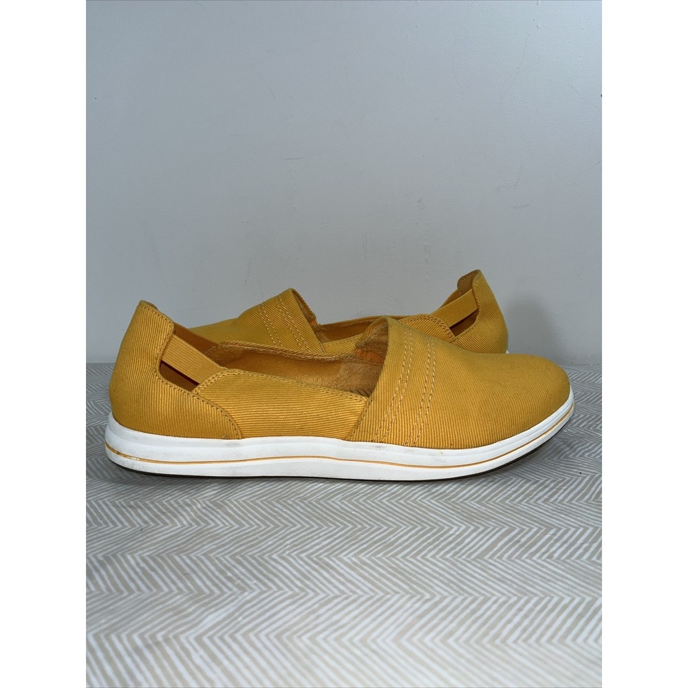 Clarks Womens 10M Breeze Step Yellow Canvas Washable Casual Slip On Shoes Comfor